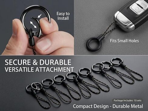 Metal Spring O-Ring Set with Lanyards, 10 Pack Grey 24mm Rings and 15 Pack Black 2.5-inch Nylon Wrist Straps, for Key, Bag, Purse, Handbag, Buckle, Mobile Phone in Saudi Arabia