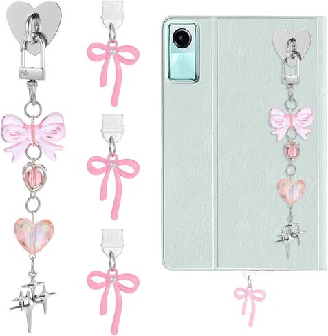 4Pcs Cute Charms Set, Including Dust Plug Charm Type C/USB C, Heart Grip Holder, Bling Keychains with Hook Accessories, Charms Compatible for E-Reader/Phone in Saudi Arabia