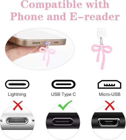 4Pcs Cute Charms Set, Including Dust Plug Charm Type C/USB C, Heart Grip Holder, Bling Keychains with Hook Accessories, Charms Compatible for E-Reader/Phone in Saudi Arabia