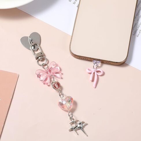 4Pcs Cute Charms Set, Including Dust Plug Charm Type C/USB C, Heart Grip Holder, Bling Keychains with Hook Accessories, Charms Compatible for E-Reader/Phone in Saudi Arabia
