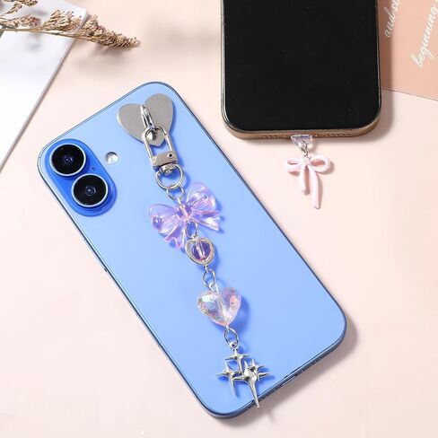 4Pcs Cute Charms Set, Including Dust Plug Charm Type C/USB C, Heart Grip Holder, Bling Keychains with Hook Accessories, Charms Compatible for E-Reader/Phone in Saudi Arabia
