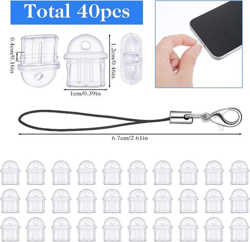 30 Pcs Cell Phone Dust Plug with 10 Pcs Phone Lanyard, Transparent Type C Charging Port Plug Anti Dust Plugs Cover for Smart Phones Laptops Accesories in Saudi Arabia