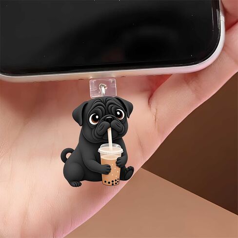 Pug with Tea Dust Plug Acrylic Charms for electronic products,Type-C Charging Port Dust Plugs Pendant Compatible with E-Reader Phone Tablet, Gift for Christmas, Birthday, Anniversary Day in Saudi Arabia