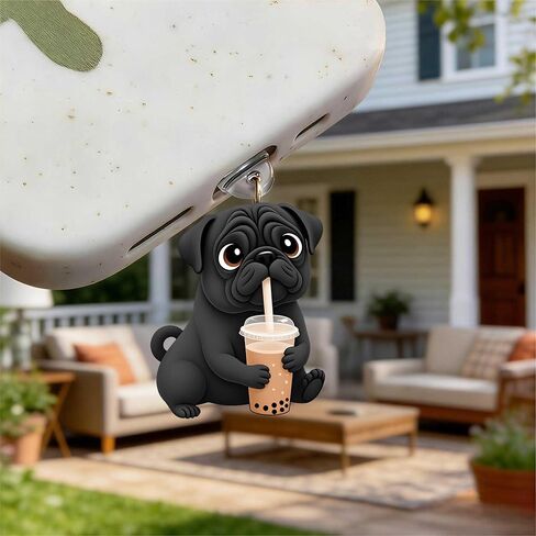 Pug with Tea Dust Plug Acrylic Charms for electronic products,Type-C Charging Port Dust Plugs Pendant Compatible with E-Reader Phone Tablet, Gift for Christmas, Birthday, Anniversary Day in Saudi Arabia
