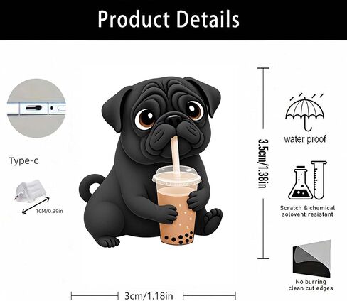 Pug with Tea Dust Plug Acrylic Charms for electronic products,Type-C Charging Port Dust Plugs Pendant Compatible with E-Reader Phone Tablet, Gift for Christmas, Birthday, Anniversary Day in Saudi Arabia