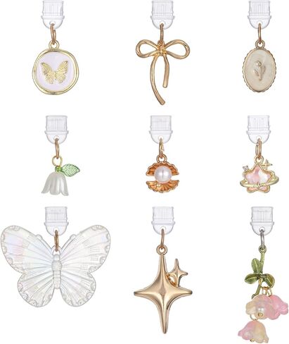 9 Pcs Type C Dust Plug Charm Butterfly Bow Flower Star Shape Charging Port Protector Plastic Anti Dust Cover Accessory with Pendant Compatible with All Type C Devices Cellphone Tablets Laptops in Saudi Arabia