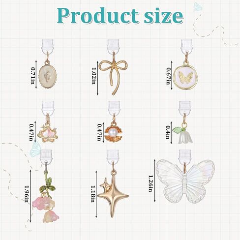 9 Pcs Type C Dust Plug Charm Butterfly Bow Flower Star Shape Charging Port Protector Plastic Anti Dust Cover Accessory with Pendant Compatible with All Type C Devices Cellphone Tablets Laptops in Saudi Arabia