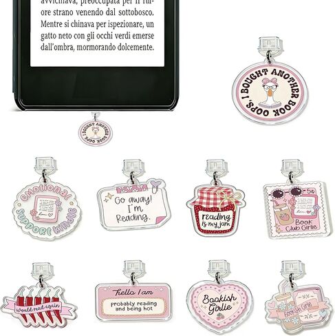Type C Dust Plug Charm 9 Pack for Kindle, Cute Pink Bookish Girlie USB C Charging Port Pendant Dust Cover Compatible with Phone Tablet E-Reader, Book Lover Reading Gifts Accessories for Women Men Students in Saudi Arabia