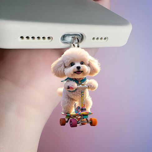 Skateboarding Poodle Dust Plug Acrylic Charms for electronic products,Type-C Charging Port Dust Plugs Pendant Compatible with E-Reader Phone Tablet, Gift for Christmas, Birthday, Anniversary Day in Saudi Arabia