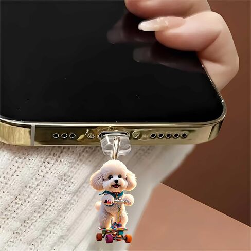Skateboarding Poodle Dust Plug Acrylic Charms for electronic products,Type-C Charging Port Dust Plugs Pendant Compatible with E-Reader Phone Tablet, Gift for Christmas, Birthday, Anniversary Day in Saudi Arabia