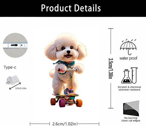 Skateboarding Poodle Dust Plug Acrylic Charms for electronic products,Type-C Charging Port Dust Plugs Pendant Compatible with E-Reader Phone Tablet, Gift for Christmas, Birthday, Anniversary Day in Saudi Arabia