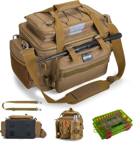 Goture Fishing Tackle Bag with 3pcs 3600 Pink Tackle Boxes,600D Water-Resistant Soft Side Cross Body Sling Fishing Bag, Small Saltwater Gear Storage Tactical Bags, Gifts for Men/Women in Saudi Arabia