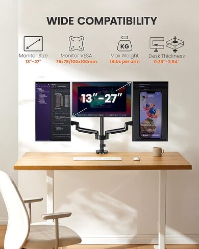 حامل شاشة ErGear ثلاثي للشاشات مقاس 13-27 بوصة، وأذرع شاشة ثلاثية مع USB، وحامل ثلاث شاشات عالي التحمل مع إمالة، ودوران، ودوران، ويتحمل ما يصل إلى 17.6 رطلاً لكل ذراع in Saudi Arabia