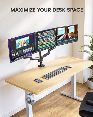 حامل شاشة ErGear ثلاثي للشاشات مقاس 13-27 بوصة، وأذرع شاشة ثلاثية مع USB، وحامل ثلاث شاشات عالي التحمل مع إمالة، ودوران، ودوران، ويتحمل ما يصل إلى 17.6 رطلاً لكل ذراع in Saudi Arabia
