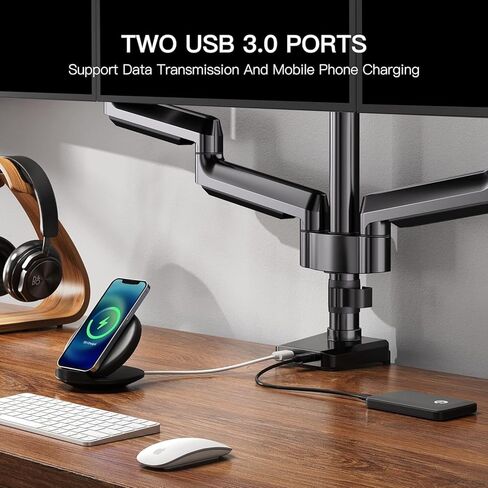 حامل شاشة ErGear ثلاثي للشاشات مقاس 13-27 بوصة، وأذرع شاشة ثلاثية مع USB، وحامل ثلاث شاشات عالي التحمل مع إمالة، ودوران، ودوران، ويتحمل ما يصل إلى 17.6 رطلاً لكل ذراع in Saudi Arabia