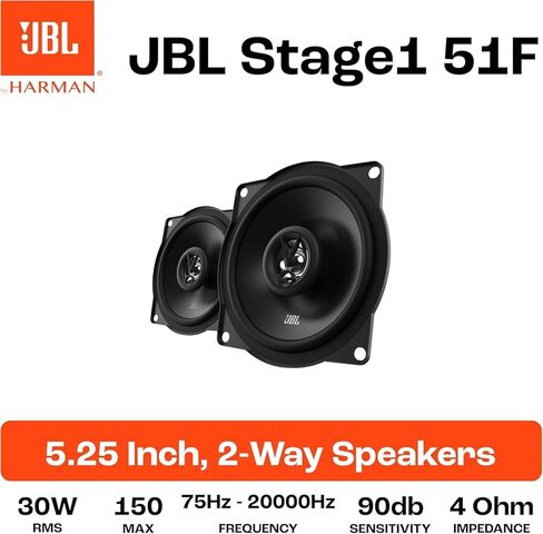 JBL Stage1 51F Harman Kardon مكبر صوت للسيارة ثنائي الاتجاه - 150 وات 30 وات RMS - طقم سماعات سيارة Hifi مكون من قطعتين صندوق 13 سم | 130 ملم | 5.25 بوصة in Kuwait