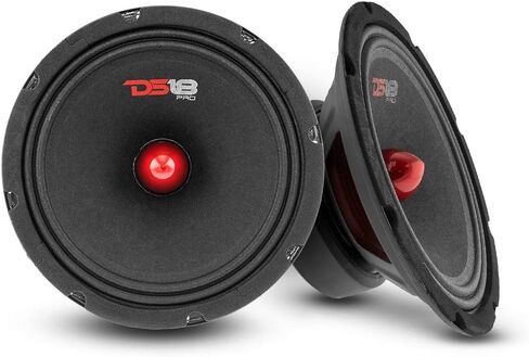 مكبر صوت DS18 2X PRO-GM8B - 8 بوصة، متوسط ​​المدى، رصاصة ألومنيوم حمراء، 580 وات بحد أقصى، 190 وات RMS، 8 أوم - مكبرات صوت باب صوت عالية الجودة لنظام صوت ستيريو للسيارة أو الشاحنة (مكبران) (متجدد)، أسود in Kuwait