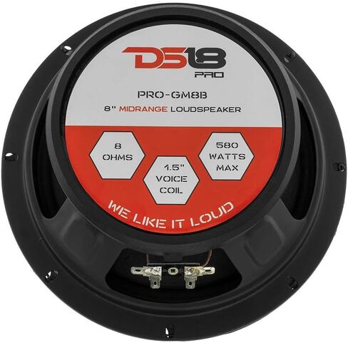 مكبر صوت DS18 2X PRO-GM8B - 8 بوصة، متوسط ​​المدى، رصاصة ألومنيوم حمراء، 580 وات بحد أقصى، 190 وات RMS، 8 أوم - مكبرات صوت باب صوت عالية الجودة لنظام صوت ستيريو للسيارة أو الشاحنة (مكبران) (متجدد)، أسود in Kuwait