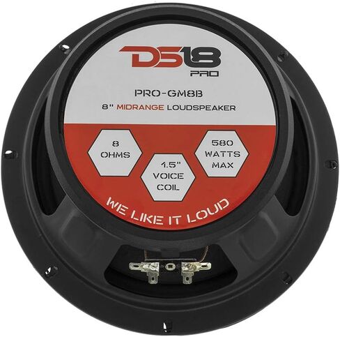 مكبر صوت DS18 2X PRO-GM8B - 8 بوصة، متوسط ​​المدى، رصاصة ألومنيوم حمراء، 580 وات بحد أقصى، 190 وات RMS، 8 أوم - مكبرات صوت باب صوت عالية الجودة لنظام صوت ستيريو للسيارة أو الشاحنة (مكبران) (متجدد)، أسود in Kuwait