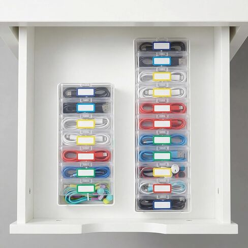 KUGUA 2 Pack Cable Organizer Box Set with 7 and 11 Clear Cases for Charging Cables, Chargers, Earphones and Small Accessories, Includes Cable Ties and Labels for Home, Desk and Drawer in Saudi Arabia