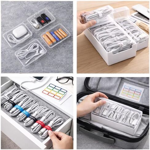 KUGUA 2 Pack Cable Organizer Box Set with 7 and 11 Clear Cases for Charging Cables, Chargers, Earphones and Small Accessories, Includes Cable Ties and Labels for Home, Desk and Drawer in Saudi Arabia