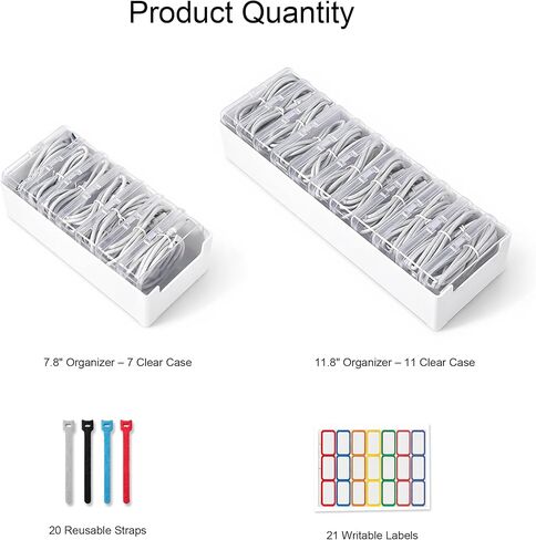 KUGUA 2 Pack Cable Organizer Box Set with 7 and 11 Clear Cases for Charging Cables, Chargers, Earphones and Small Accessories, Includes Cable Ties and Labels for Home, Desk and Drawer in Saudi Arabia