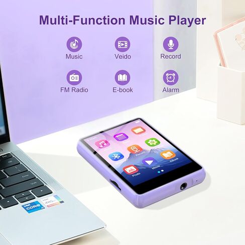 مشغل MP3 سعة 128 جيجابايت مع بلوتوث 5.4، مشغل موسيقى هاي فاي محمول 2.4 بوصة مع راديو FM/مكبر صوت عالي الدقة/كتاب إلكتروني/صور/فيديو/ساعة منبه، سماعات مشغل موسيقى رقمية متضمنة in Kuwait