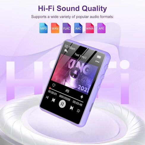 مشغل MP3 سعة 128 جيجابايت مع بلوتوث 5.4، مشغل موسيقى هاي فاي محمول 2.4 بوصة مع راديو FM/مكبر صوت عالي الدقة/كتاب إلكتروني/صور/فيديو/ساعة منبه، سماعات مشغل موسيقى رقمية متضمنة in Kuwait