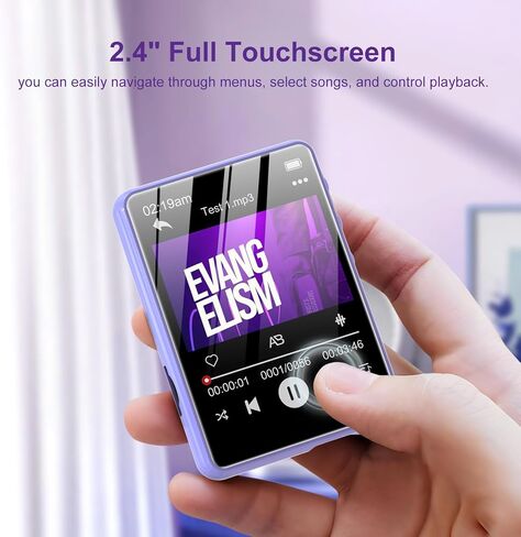 مشغل MP3 سعة 128 جيجابايت مع بلوتوث 5.4، مشغل موسيقى هاي فاي محمول 2.4 بوصة مع راديو FM/مكبر صوت عالي الدقة/كتاب إلكتروني/صور/فيديو/ساعة منبه، سماعات مشغل موسيقى رقمية متضمنة in Kuwait