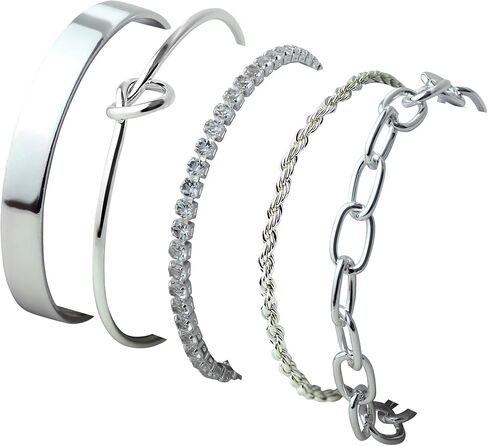 14K Gold Bangles Braclet Set Jewellery for Women, Layered Mixed Texture Bangle and Bracelet Styles, Delicate Stackable Wristwear Gifts for Everyday Outfits and Special Occasions in Saudi Arabia
