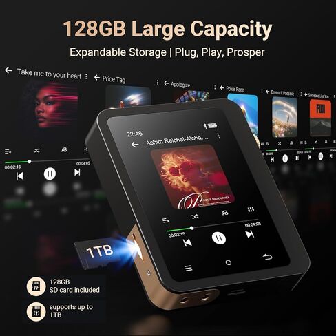 مشغل موسيقى MECHEN M33 HiFi MP3: مشغل موسيقى بلوتوث 5.3 محمول بسعة 128 جيجابايت مع شاشة 2.8 بوصة، دعم صوت DSD/بدون فقدان، قابل للتوسيع حتى 1 تيرابايت - مشغل صوت رقمي عالي الدقة in Kuwait