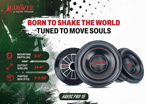 Audiozee Havoc Pro 15" 2500W RMS/5000W Max – Dual 1 Ohm Subwoofer, 3" 4-Layer Aluminum Voice Coil, Kevlar-Reinforced Cone, Competition Grade Design in Saudi Arabia
