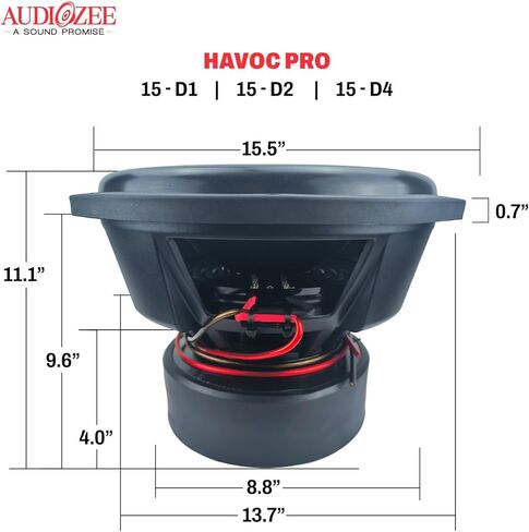 Audiozee Havoc Pro 15" 2500W RMS/5000W Max – Dual 1 Ohm Subwoofer, 3" 4-Layer Aluminum Voice Coil, Kevlar-Reinforced Cone, Competition Grade Design in Saudi Arabia