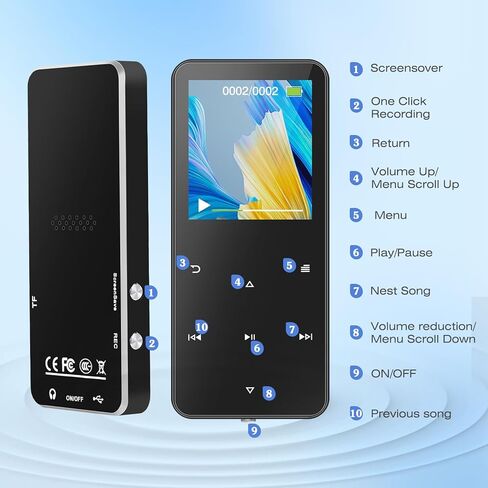 MP3 Player 32GB, Portable Bluetooth 5.2 MP3 MP4 Music Player with Speaker, 1.8" Full Touch Screen, FM Radio, Voice Recorder, E-Book, HiFi Sound, for Sports and Travel in Saudi Arabia