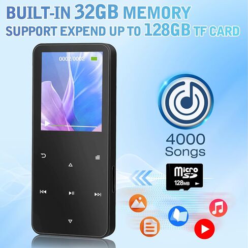 MP3 Player 32GB, Portable Bluetooth 5.2 MP3 MP4 Music Player with Speaker, 1.8" Full Touch Screen, FM Radio, Voice Recorder, E-Book, HiFi Sound, for Sports and Travel in Saudi Arabia