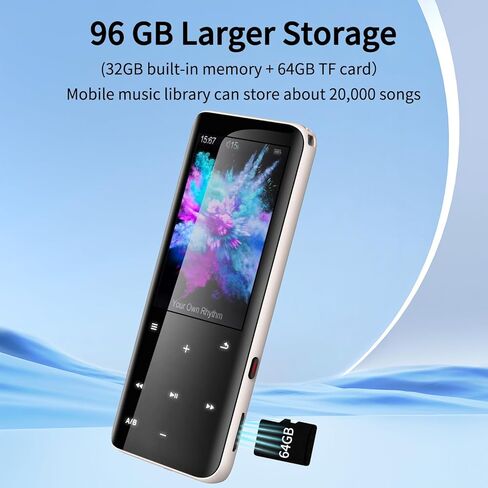 96GB MP3 Players, Music Player with Bluetooth 5.2, Volorful HiFi MP3 Digital Audio Players with HD Speaker, Mini Portable MP3 Player for Kids, Hiking, Traveling, Sports, FM Radio, Recorder (96GB) in Saudi Arabia