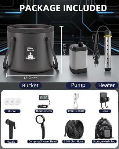 2026 Upgraded Portable Shower with Heater for Camping, 6000mAh Rechargeable Camping Shower Pump with LED Display, 3 Spray Modes 5 Gal Foldable Bucket, Outdoor Shower for Travel RV Pet Bath Car Washing in Saudi Arabia