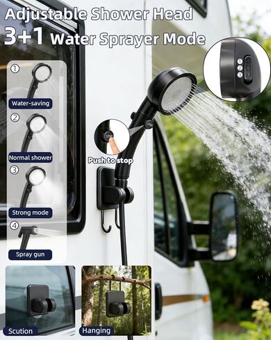 2026 Upgraded Portable Shower with Heater for Camping, 6000mAh Rechargeable Camping Shower Pump with LED Display, 3 Spray Modes 5 Gal Foldable Bucket, Outdoor Shower for Travel RV Pet Bath Car Washing in Saudi Arabia