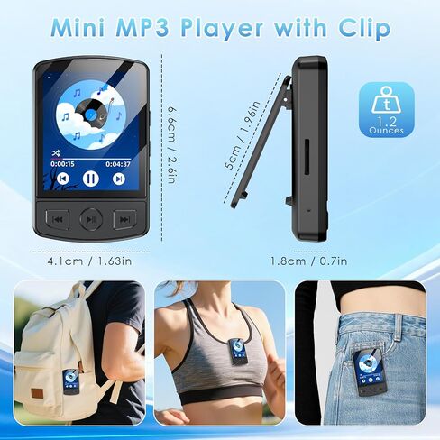 مشغل MP3 Fohil مع بلوتوث 5.2، مشغل MP3 محمول بسعة 64 جيجابايت مع مشبك، مشغل موسيقى MP3 صغير مع سماعات أذن وراديو FM وقراءة الكتب الإلكترونية ومكبر صوت HiFi، أفضل هدية لمحبي الموسيقى in Kuwait