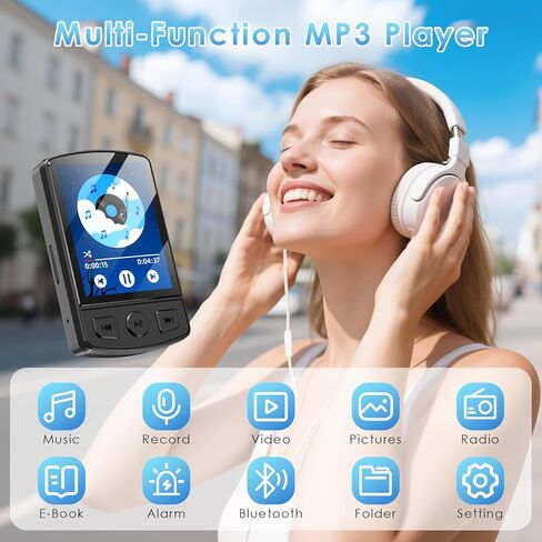 مشغل MP3 Fohil مع بلوتوث 5.2، مشغل MP3 محمول بسعة 64 جيجابايت مع مشبك، مشغل موسيقى MP3 صغير مع سماعات أذن وراديو FM وقراءة الكتب الإلكترونية ومكبر صوت HiFi، أفضل هدية لمحبي الموسيقى in Kuwait