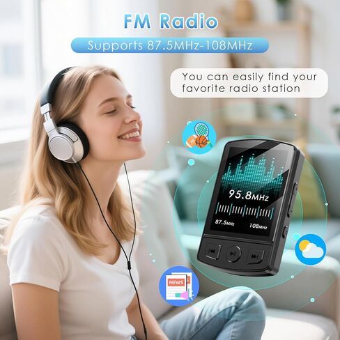 مشغل MP3 Fohil مع بلوتوث 5.2، مشغل MP3 محمول بسعة 64 جيجابايت مع مشبك، مشغل موسيقى MP3 صغير مع سماعات أذن وراديو FM وقراءة الكتب الإلكترونية ومكبر صوت HiFi، أفضل هدية لمحبي الموسيقى in Kuwait