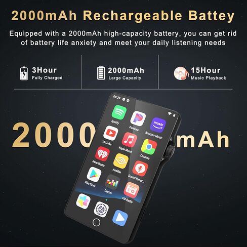 مشغل MP3 سعة 80 جيجابايت مع بلوتوث وواي فاي، مشغل MP3 مع سبوتيفي، باندورا، موسيقى أمازون 4 بوصة شاشة تعمل باللمس مشغل موسيقى أندرويد مع ليبي، راديو FM مشغل MP3 بلوتوث مع صوت هاي فاي للعدائين الرياضيين in Kuwait