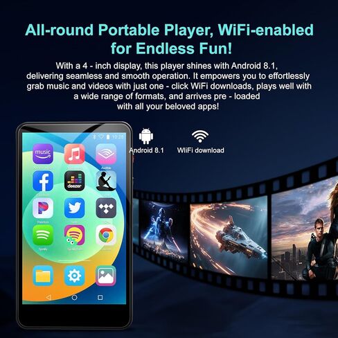 144GB MP3 Player with Bluetooth and WiFi, 4IN HD Full Touch Screen MP3 & MP4 Music Player with Spotify, Libby, Amazon Music,YouTube,Tiktok, E-Book, MP4 Player in Saudi Arabia