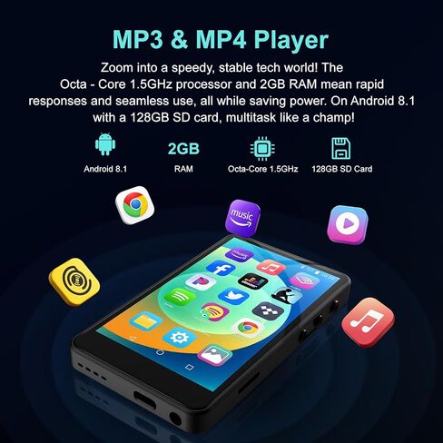 144GB MP3 Player with Bluetooth and WiFi, 4IN HD Full Touch Screen MP3 & MP4 Music Player with Spotify, Libby, Amazon Music,YouTube,Tiktok, E-Book, MP4 Player in Saudi Arabia