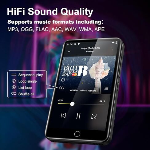 مشغل MP3 سعة 128 جيجابايت - مشغل MP3 مع بلوتوث 5.3، مشغل موسيقى محمول مع راديو FM، مسجل صوت، عداد الخطى، تصميم صغير مثالي للرياضة، سماعات الأذن متضمنة in Kuwait