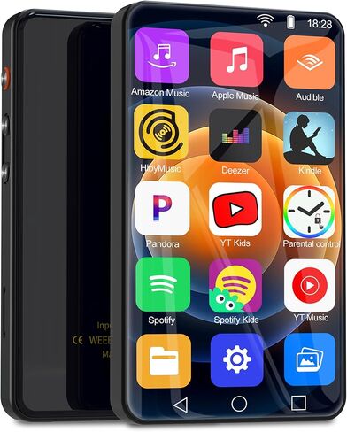144GB MP3 Player with Bluetooth and WiFi, Parental Control 4" Full-Color Touch Screen MP4 Music Player with Spotify, Amazon Music, Libby, Smart Android Mainstream Media MP3 Player for Kids, Black in Saudi Arabia
