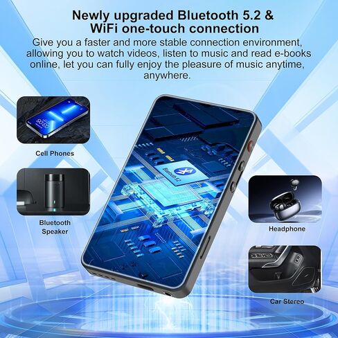 144GB MP3 Player with Bluetooth and WiFi, Parental Control 4" Full-Color Touch Screen MP4 Music Player with Spotify, Amazon Music, Libby, Smart Android Mainstream Media MP3 Player for Kids, Black in Saudi Arabia