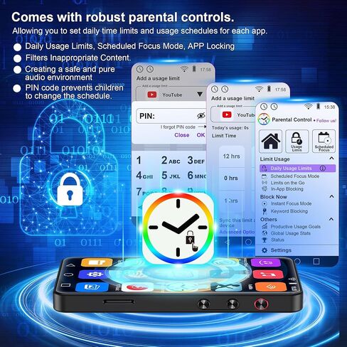 144GB MP3 Player with Bluetooth and WiFi, Parental Control 4" Full-Color Touch Screen MP4 Music Player with Spotify, Amazon Music, Libby, Smart Android Mainstream Media MP3 Player for Kids, Black in Saudi Arabia