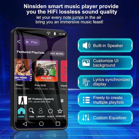 144GB MP3 Player with Bluetooth and WiFi, Parental Control 4" Full-Color Touch Screen MP4 Music Player with Spotify, Amazon Music, Libby, Smart Android Mainstream Media MP3 Player for Kids, Black in Saudi Arabia