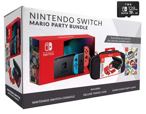 Nintendo Switch Bundle w/Mario Party, Carrying Case & SD Card: Nintendo Switch 32GB Console with Neon Red and Blue Joy-Con, Mario Party, Carrying Case & TWE 128 GB Micro SD Card (Renewed) in Saudi Arabia